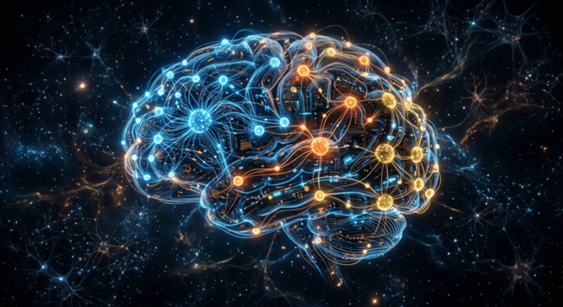 Abstract visualization of an AI brain.