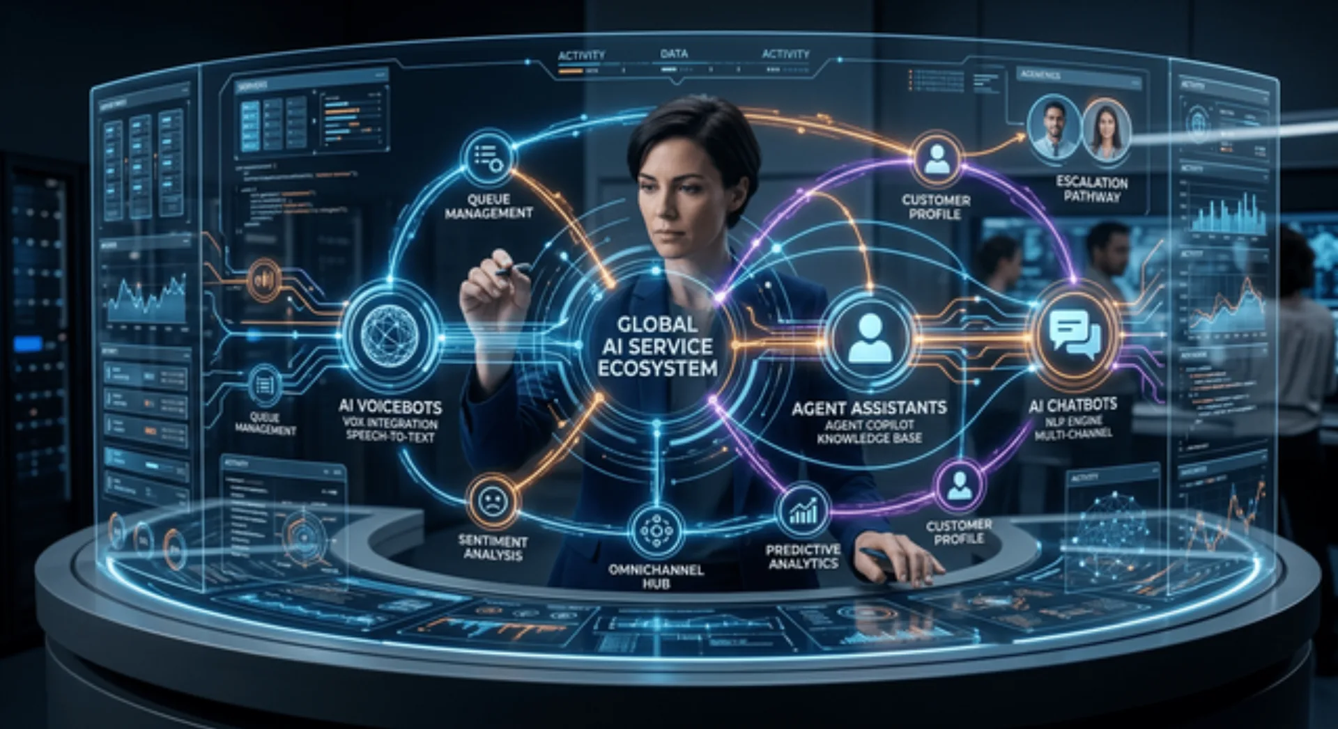 An interconnected ecosystem of AI customer service tools.
